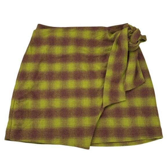 Aritzia Wilfred Wrap Front Wool Skirt In Moss Green / Rust Fade Plaid Size 2 - Picture 2 of 6